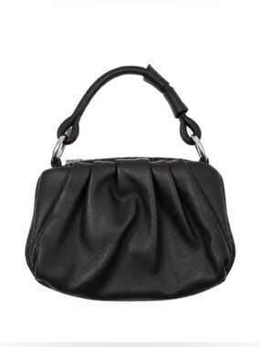 Vera Pelle made in Italy Black Gathered Leather Top-Handle Bag EUC